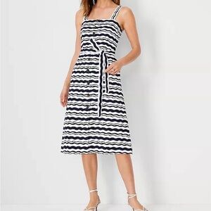 Ann Taylor Wave Strappy Midi Dress, Size Large, Navy & White